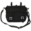 A black canvas messenger bag with metal buckles and straps. Produktbild-Vorschau