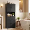A bathroom scene with a tall black cabinet next to a bathtub. Náhľad obrázku produktu