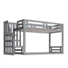 A gray bunk bed with stairs against a white background. Produktbild-Vorschau
