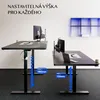 Two adjustable desks are shown in a room setting with computers and accessories. Náhled obrázku produktu