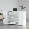 A white reception desk with shelves and cabinets in an office setting. Produktbild-Vorschau