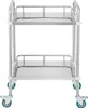 A two-tiered stainless steel utility cart with blue wheels, shown against a white background. Produktbild-Vorschau