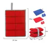A collage of images showing foldable outdoor seat cushions in different colors and folded states, with dimensions indicated. Produktbild-Vorschau