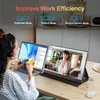 A woman is working on a laptop with a portable monitor next to it, demonstrating different display modes. Produktbild-Vorschau
