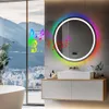 A modern bathroom with a round LED mirror with colorful lighting, a sink, and a vanity. Anteprima dell’immagine prodotto
