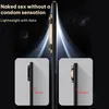 A side profile of a smartphone with callouts showing its thickness, set against a dark, starry background with light streaks. Produktbild-Vorschau
