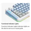 A close-up view of a mechanical keyboard with colorful indicator lights. Produktbild-Vorschau