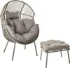 BELIANI Gartensessel Grau PE Rattan mit Hocker Auflagen Produktbild-Vorschau 1