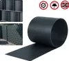 A collage of images showing a roll of dark grey PVC privacy screening material, close-ups of fence panels, and icons indicating UV protection, rain protection, and privacy. Produktbild-Vorschau