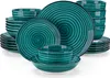 A set of teal-colored ceramic dishes with a spiral pattern, stacked and arranged on a white background. Produktbild-Vorschau