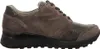 A side view of a single brown sneaker with black laces and a black sole. Produktbild-Vorschau