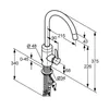 A technical drawing of a kitchen faucet with dimensions indicated. Produktbild-Vorschau