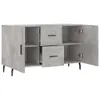 A gray sideboard with two drawers and two doors, shown from the front with one door open. Produktbild-Vorschau