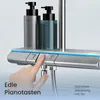 A close-up of a modern shower system with two dispensers and a hand pressing a button. Anteprima dell’immagine prodotto