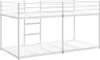 A white metal bunk bed frame with a ladder, shown from a diagonal angle against a white background. Podgląd zdjęcia produktu