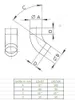 A technical drawing and a table showing dimensions for a pipe fitting. Produktbild-Vorschau