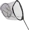 A black fishing net with a handle, isolated on a white background. Produktbild-Vorschau