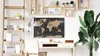 A home office setup with a world map on the wall, a desk, and a ladder shelf. Anteprima dell’immagine prodotto