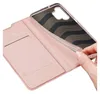 A hand is shown inserting a phone into a pink flip case. Produktbild-Vorschau