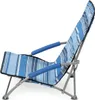 A blue and white striped foldable beach chair is shown in a side profile. Produktbild-Vorschau