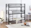 A triple bunk bed in a room with a floor lamp and a desk in the background. Voir les images du produit
