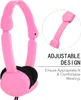 A close-up of pink headphones with text overlays highlighting features. Podgląd zdjęcia produktu