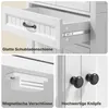 A collage of close-up shots of a white cabinet's features. Voir les images du produit