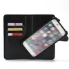A black wallet-style phone case with a phone inside, showing card slots. Produktbild-Vorschau