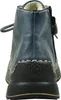 The back view of a blue leather boot with a black sole and white stitching. Voir les images du produit