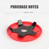 A black metal trimmer head with blades sits on a red circular base, with text overlays indicating purchase notes and dimensions. Podgląd zdjęcia produktu