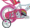 A close-up view of the rear wheel and chain guard of a pink children's bicycle with a unicorn design. Náhled obrázku produktu