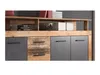 A close-up view of a modern sideboard with a dark oak and graphite finish, featuring drawers and doors. Náhľad obrázku produktu
