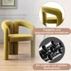 A product image featuring a yellow velvet armchair with text overlays highlighting its features. Voir les images du produit