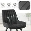 A close-up view of a black upholstered chair, with graphic overlays indicating features. Produktbild-Vorschau