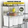 Three white ingredient storage bins are shown on a metal shelf, with bags of food and a yellow jug on the shelf above. Produktbild-Vorschau