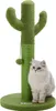 A cat sits on the base of a cactus-shaped cat scratching post. Produktbild-Vorschau