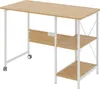A product shot of a desk with shelves and wheels. Podgląd zdjęcia produktu