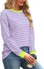 ASKSA Damen T-Shirt Rundhals Langarm Shirts Gestreift Basic Produktbild-Vorschau 3
