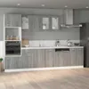 A modern kitchen with gray wooden cabinets and white countertops. Produktbild-Vorschau