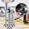 A meat grinder with sausage stuffing tubes in the foreground, and a close-up inset showing the meat grinder in use. Produktbild-Vorschau