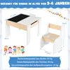 A children's table and chair set with dimensions and weight capacity information. Produktbild-Vorschau
