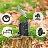 A wildlife camera is mounted on a tree stump, with close-up insets showing accessories. Náhled obrázku produktu