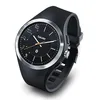 A close-up studio shot of a black smartwatch with a silver bezel. Produktbild-Vorschau