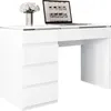 A white desk with drawers and a laptop on top, with a vase of flowers to the left. Produktbild-Vorschau
