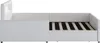 A white bed frame with a slatted mattress base is shown from the side. Produktbild-Vorschau