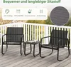 Two rocking chairs and a small table on a wooden deck, with a white railing and trees in the background. Podgląd zdjęcia produktu