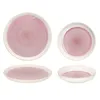 Four pink and white ceramic plates are displayed against a white background. Podgląd zdjęcia produktu