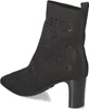 A black knitted boot with rhinestones and a block heel, shown from the side against a white background. Produktbild-Vorschau