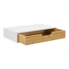 A white floating shelf with a bamboo drawer partially pulled out, shown against a white background. Podgląd zdjęcia produktu