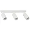A white three-light ceiling spotlight fixture on a white background.